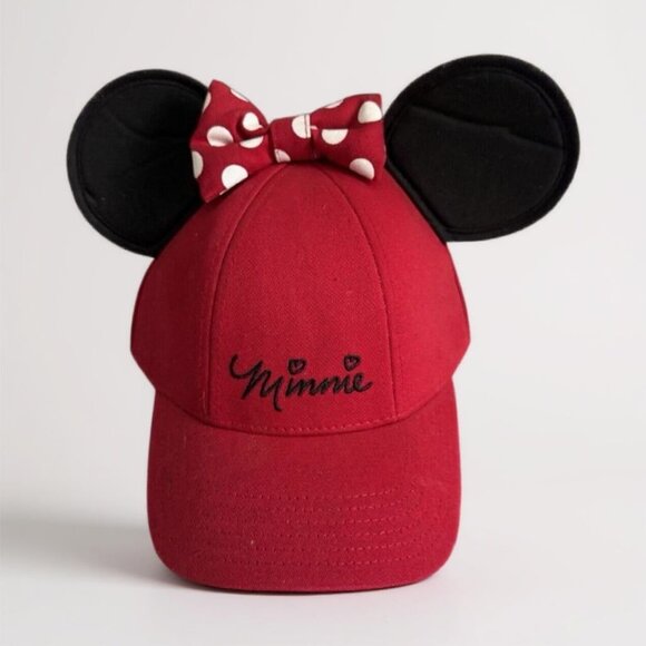 New Minnie Mouse Hat Red with Polka Dot Ears Black Bow Disney Adjustable - Picture 1 of 7